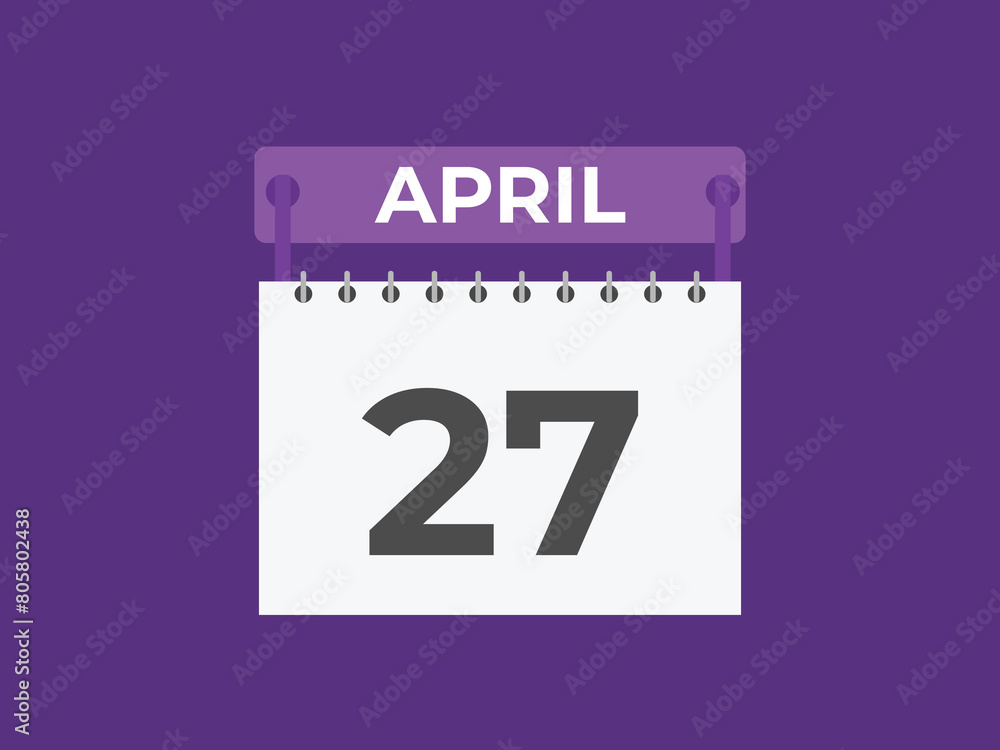 April 27 calendar reminder. 27 April daily calendar icon template. Calendar 27 April icon Design template. Vector illustration
April 27 calendar reminder. 27 April daily calendar icon template. Calendar 27 April icon Design template. Vector illustration
