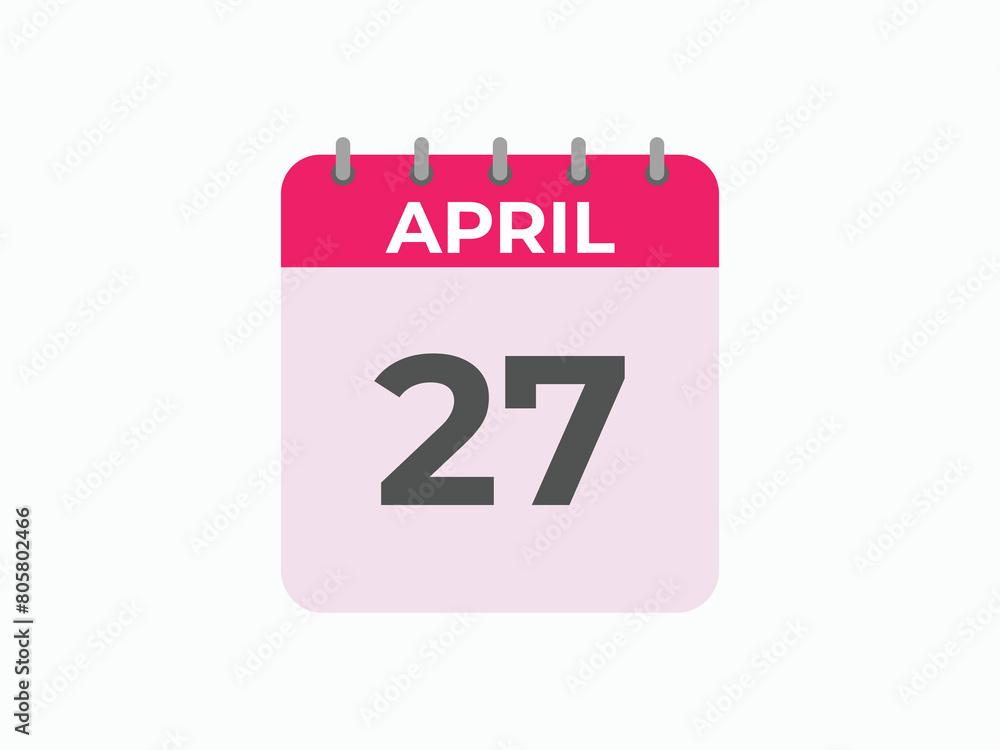 April 27 calendar reminder. 27 April daily calendar icon template. Calendar 27 April icon Design template. Vector illustration
April 27 calendar reminder. 27 April daily calendar icon template. Calendar 27 April icon Design template. Vector illustration