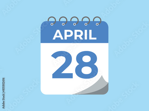 April 28 calendar reminder. 28 April daily calendar icon template. Calendar 28 April icon Design template. Vector illustration

