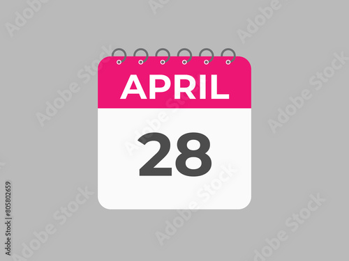 April 28 calendar reminder. 28 April daily calendar icon template. Calendar 28 April icon Design template. Vector illustration
