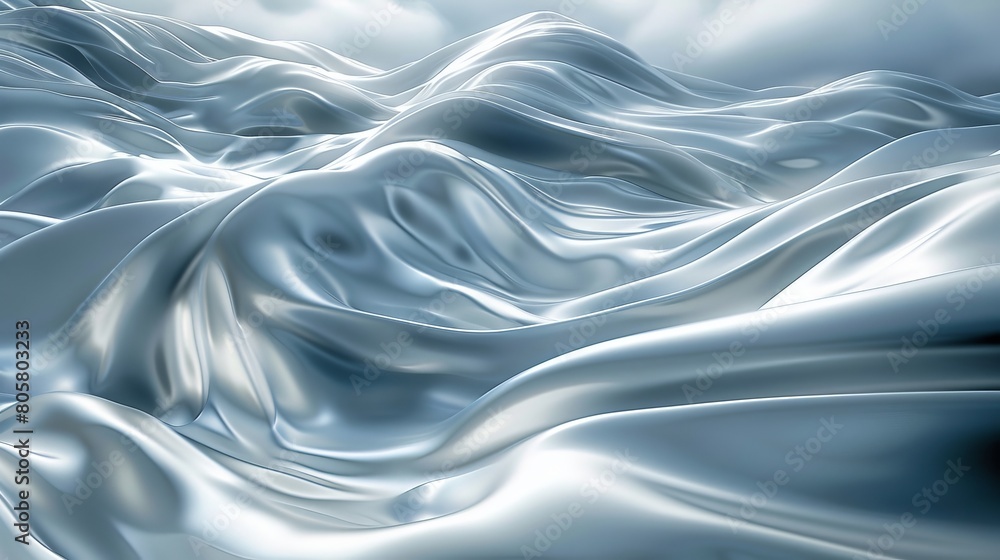 A white fabric wave against a blue sky backdrop with a near cloud in the foreground A white fabric wave against a blue sky backdrop with a near cloud in the foreground