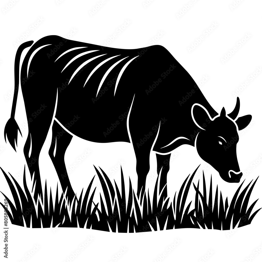 Fototapeta premium cattle-are-eating-grass-on-the-field-vector-silhou (6)