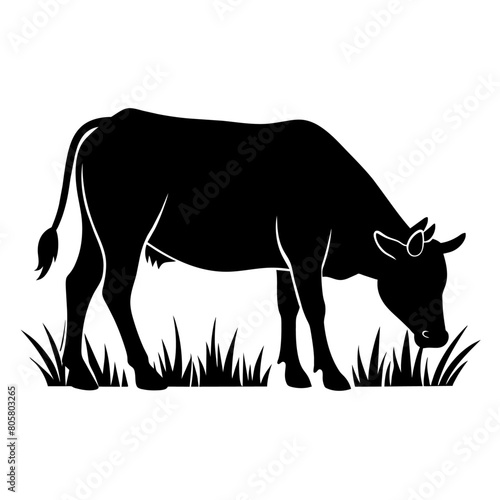 cattle-are-eating-grass-on-the-field-vector-silhou  5 
