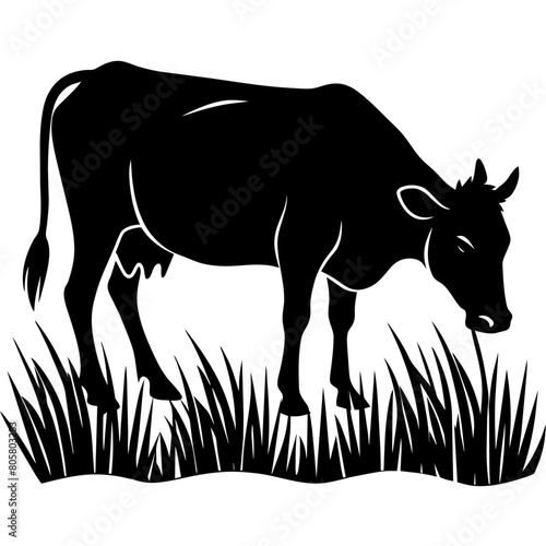 cattle-are-eating-grass-on-the-field-vector-silhou (7)