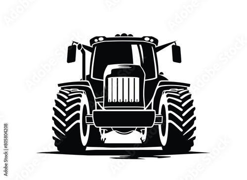 Silhouette of a tractor illustration vector with tractor icon and logo on white background