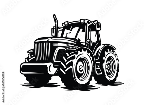 Silhouette of a tractor illustration vector with tractor icon and logo on white background