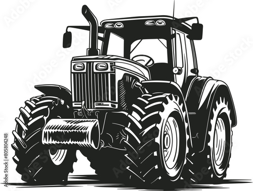 Silhouette of a tractor illustration vector with tractor icon and logo on white background
