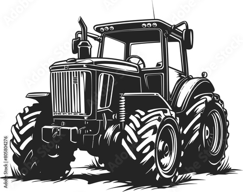 Silhouette of a tractor illustration vector with tractor icon and logo on white background