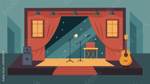 A small stage set up in one corner of the room perfect for intimate live music performances. Vector illustration