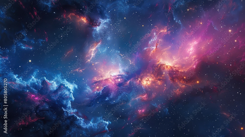 Fototapeta premium This is an abstract painting of a nebula. The colors are vibrant and the shapes are fluid. The painting has a sense of mystery and wonder.