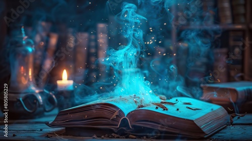 A book with burning candles, representing knowledge and enlightenment