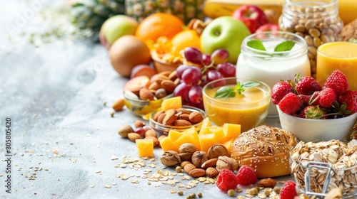 Assorted fruits and veggies on the table for recipes and natural foods