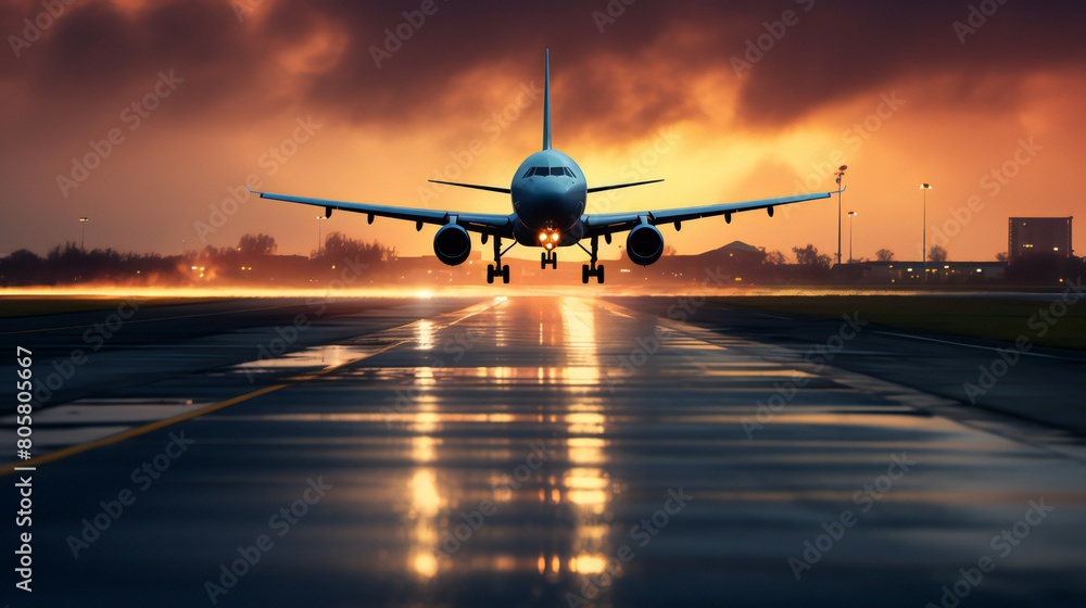 Passenger aircraft take off from the airport over the takeoff runway Passenger aircraft take off from the airport over the takeoff runway