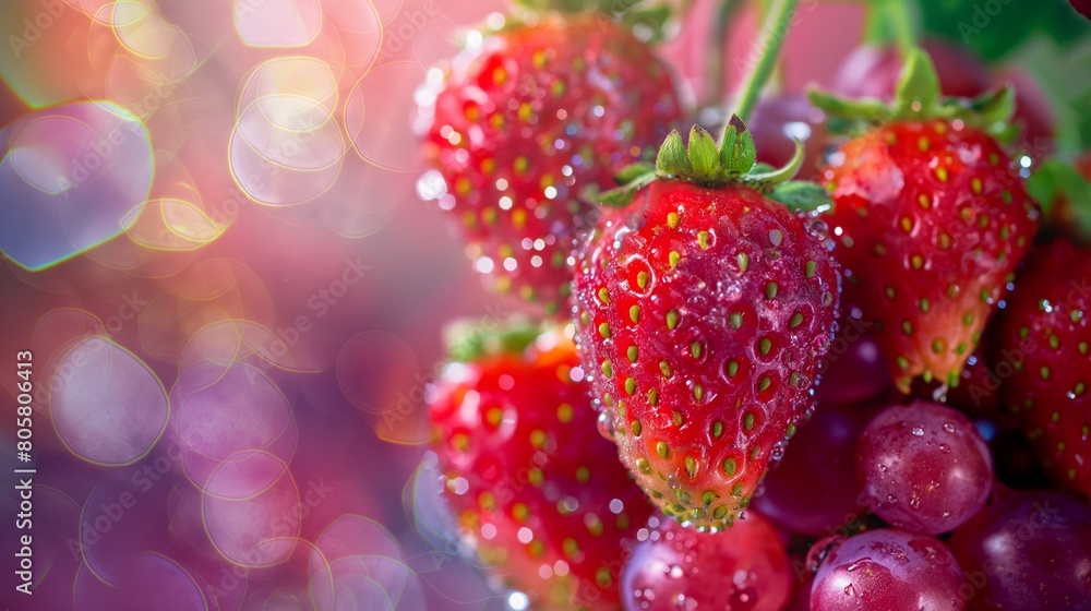 grapes and red strawberries background with abstract water splashes abstract fruity background grapes and red strawberries background with abstract water splashes abstract fruity background