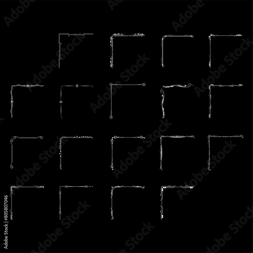 Set Hand Draw Of Corners Different Shapes Flower Decoration Vector Design Doodle Sketch Style For Wedding And Banner