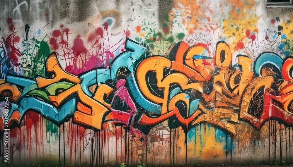 Urban Expression: Seamless Pattern of Vibrant Graffiti Art on Concrete