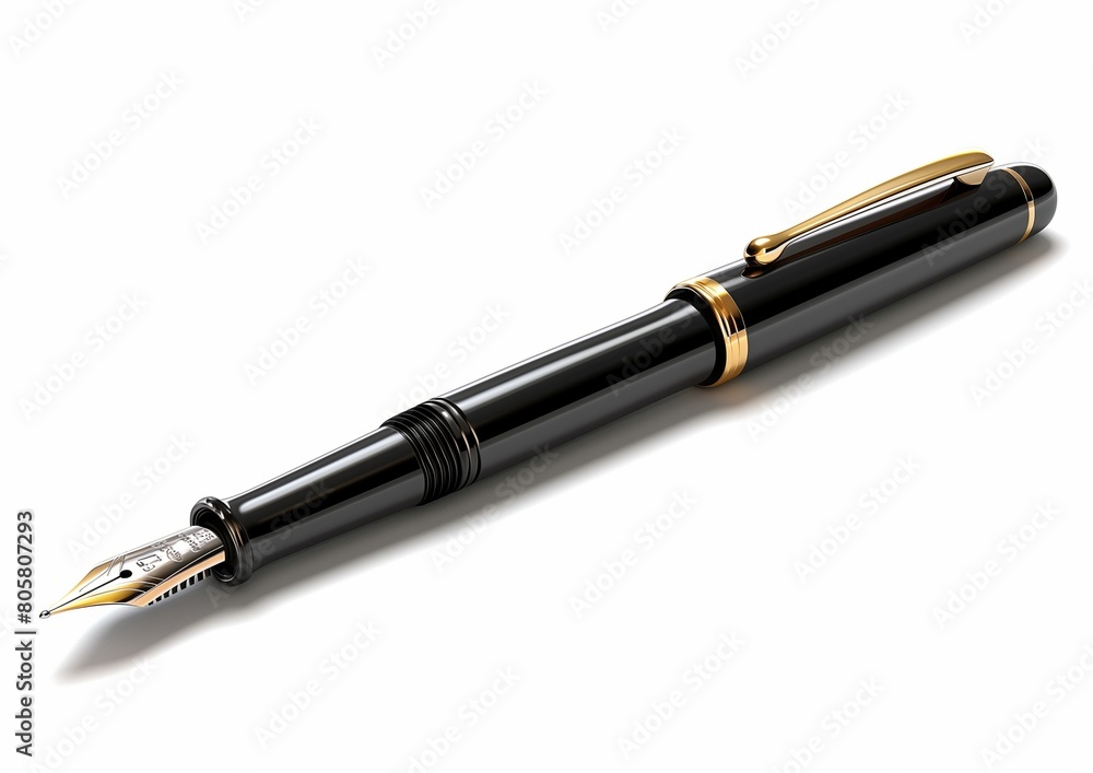 Elegant Black and Gold Fountain Pen Isolated on White Background Elegant Black and Gold Fountain Pen Isolated on White Background