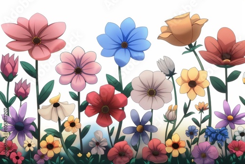 Colorful abstract meadow floral silhouette artwork in vibrant colors against a background. Great is flower design inspiration