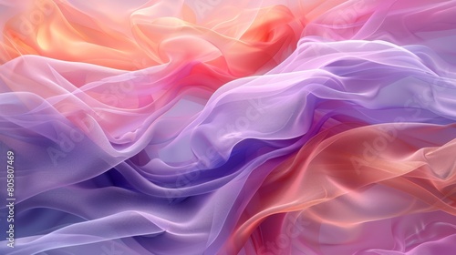  A tight shot of a pink, purple, and orange fabric against a light blue backdrop