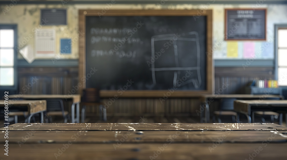 Black board with mat formulas in an old vintage classroom