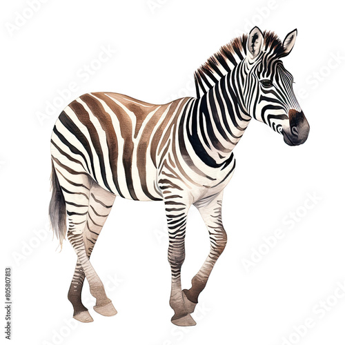 AI-Generated Watercolor cute Zebra walking Clip Art Illustration. Isolated elements on a white background.