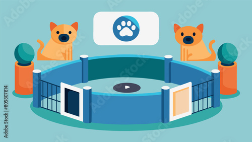 This playpen not only keeps pets safe but also gives owners a chance to check in on their furry friends during the day thanks to its integrated. Vector illustration