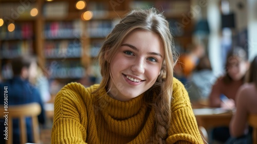 Wallpaper Mural A Smiling Student in Library Torontodigital.ca