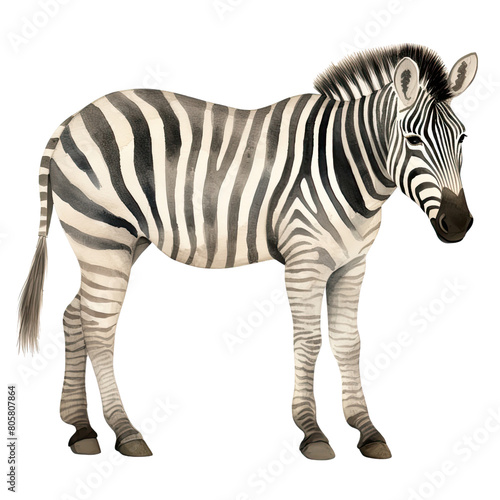 AI-Generated Watercolor cute Zebra standing Clip Art Illustration. Isolated elements on a white background.
