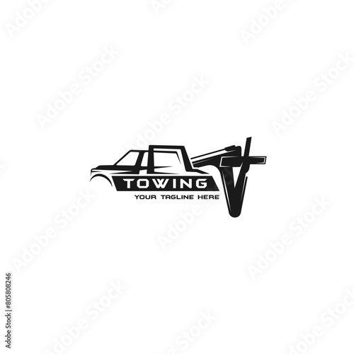 Illustration vector graphic of towing truck service logo design. Suitable for the automotive company, logo, illustration, animation, etc.