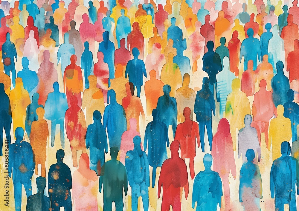 Fototapeta premium Colorful Abstract Art of Crowd Gathering Modern Society Illustration