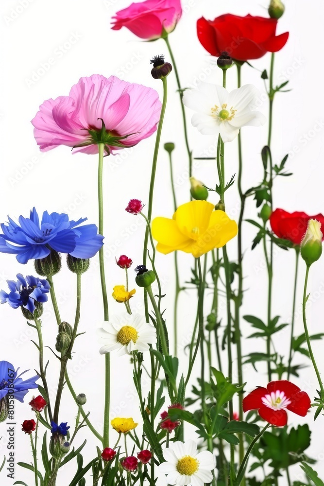 Fototapeta premium Colorful abstract meadow floral silhouette artwork in vibrant colors against a background. Great is flower design inspiration