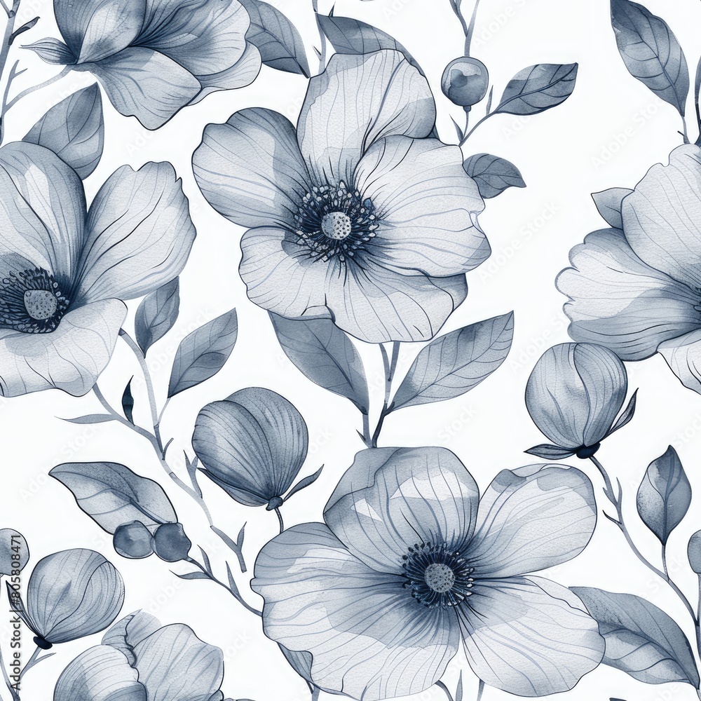 hand drawn floral seamless pattern on a white background . illustration .