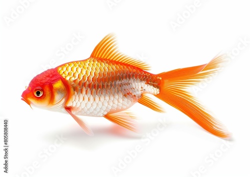 Colorful Goldfish Swimming Isolated on White Background