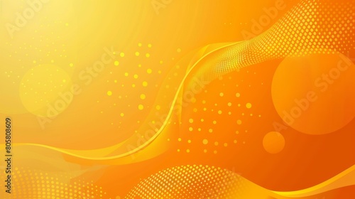 Yellow orange gradient background with circles, dots and halftone effect 