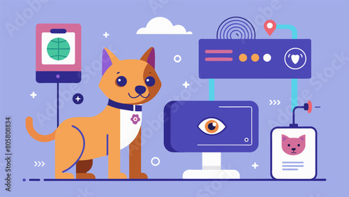 An AIdriven video camera that enables pet owners to monitor and analyze their pets behavior during training sessions for better results.. Vector illustration
