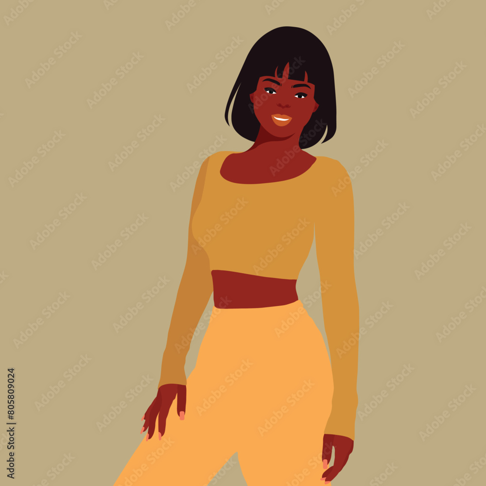 Modern fashionable black woman in elegant art style vector Modern fashionable black woman in elegant art style vector