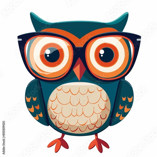 Cute Cartoon Owl Illustration with Big Eyes on White Background