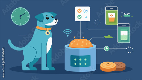 This intelligent feeder uses data and algorithms to tailor your pets meals to their unique nutritional needs ensuring they thrive from the inside out.. Vector illustration