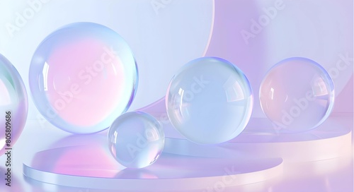 3d render of transparent pastel glass circle shapes 