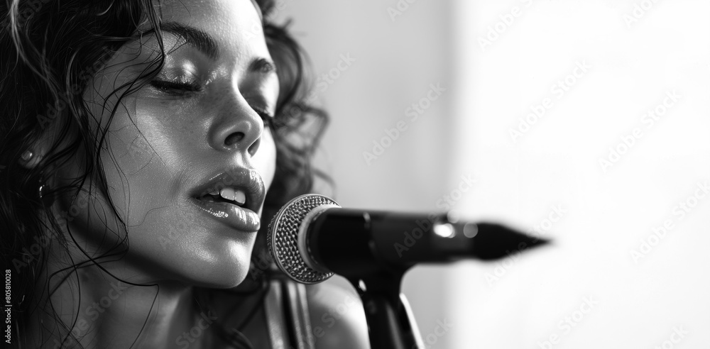 Fototapeta premium A woman singing into a microphone