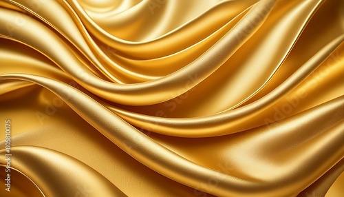 Golden Opulence: 3D Illustration of Abstract Modern Business Background with Satin Drapery