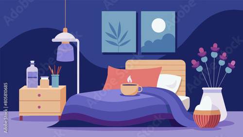 Create a serene ambiance in your bedroom with soft blankets pillows and a diffuser filled with essential oils to promote restful sleep..