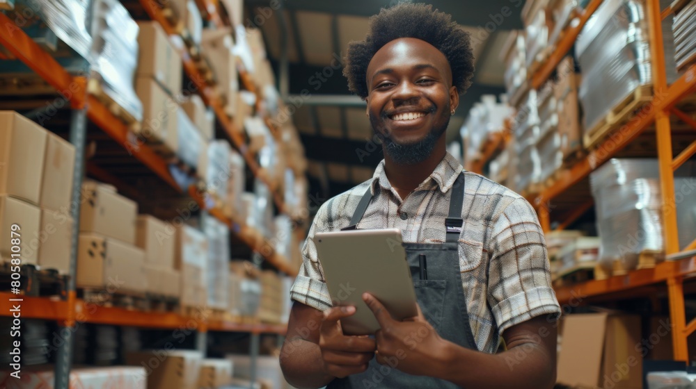A Confident Warehouse Employee Smiling A Confident Warehouse Employee Smiling