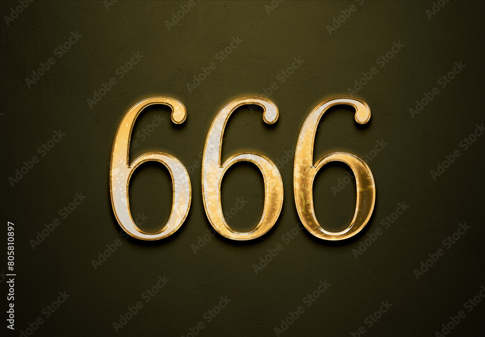 Old gold effect of 666 number with 3D glossy style Mockup. Old gold effect of 666 number with 3D glossy style Mockup.