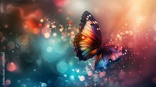 Butterfly on pastel background  white gold metallic style