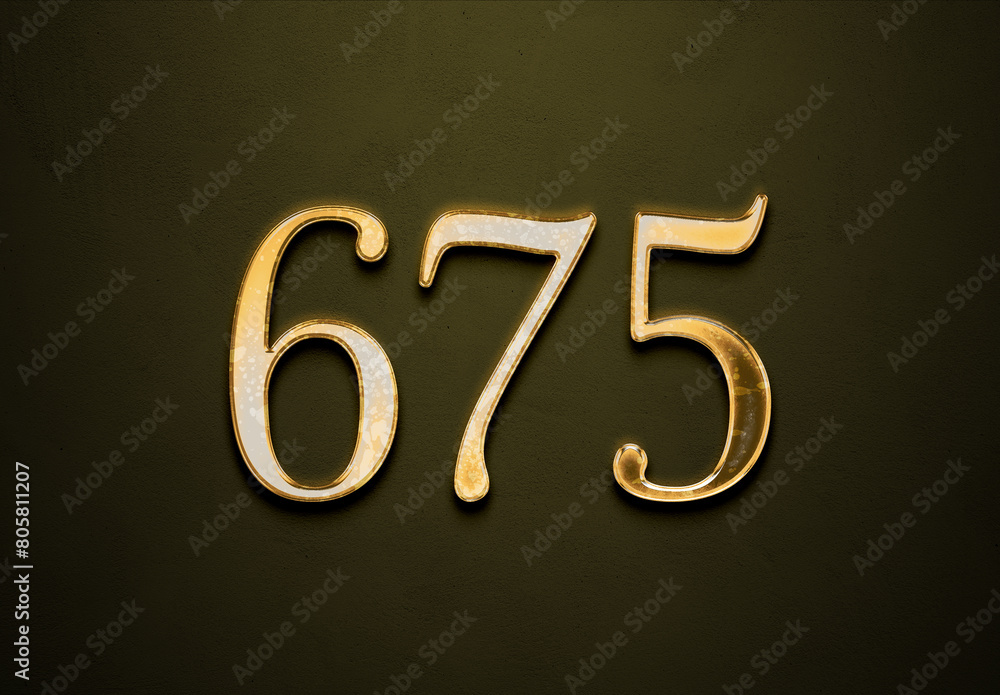 Old gold effect of 675 number with 3D glossy style Mockup. Old gold effect of 675 number with 3D glossy style Mockup.