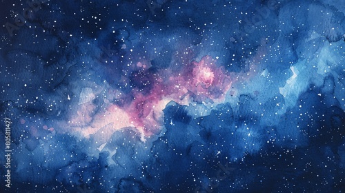 a mesmerizing watercolor portrayal of space  adorned with twinkling stars and the enigmatic Scorpio constellation  delicately captured on textured watercolor paper
