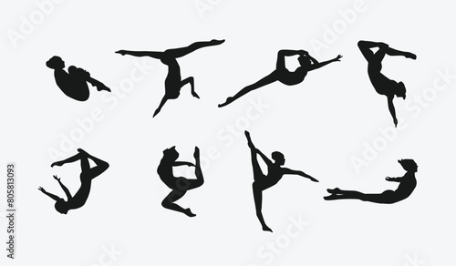 Vector set silhouette of synchronized swimming. Artistic swimming, water sport. Isolated background. Vector illustration. photo