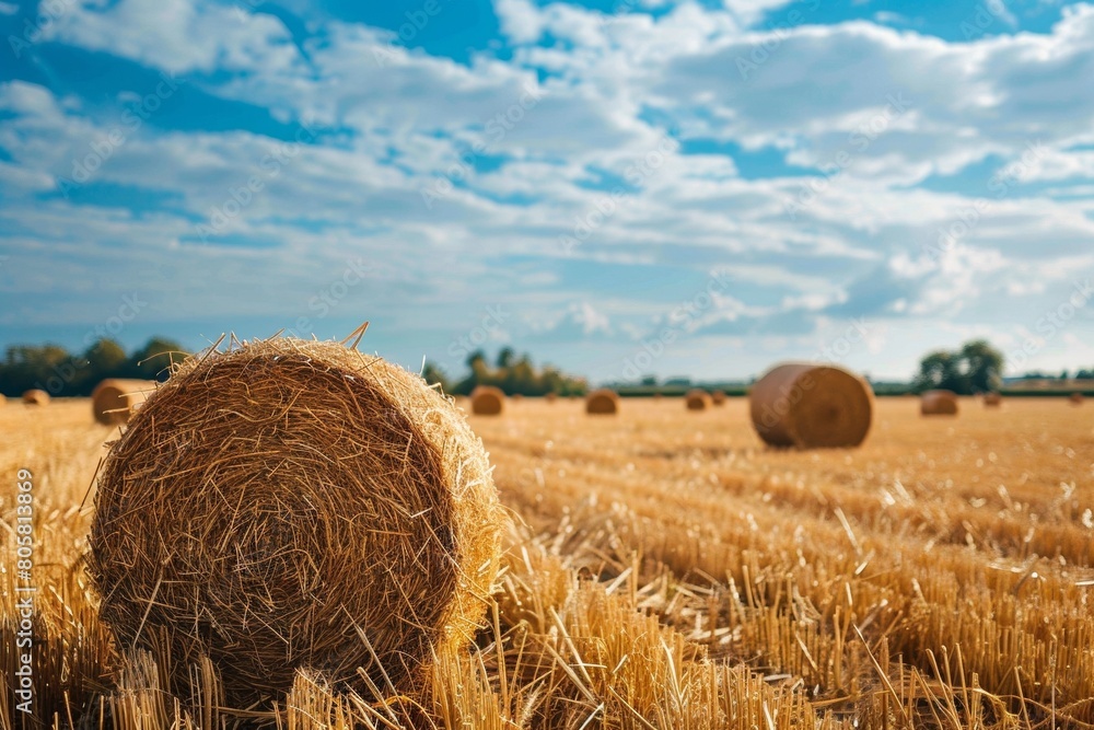 Hay Bales Scattered Across Harvested Field
