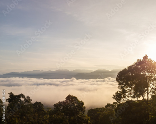 Sea clouds during golden sunrise above Titiwangsa mountains in Lenggong, Perak. photo